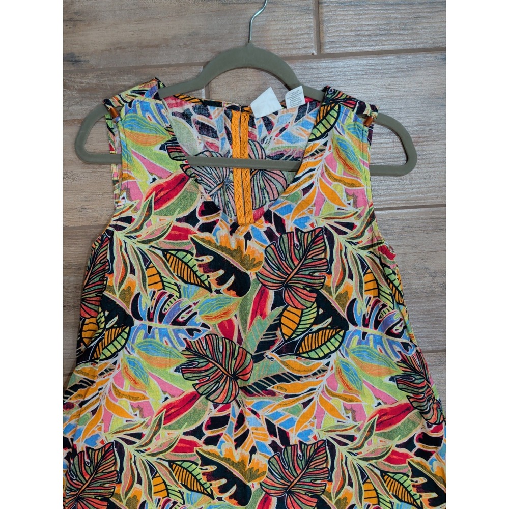 C&C California Shift Dress Womens XS Multicolor Tropical Leaf Linen Pockets - Picture 3 of 16